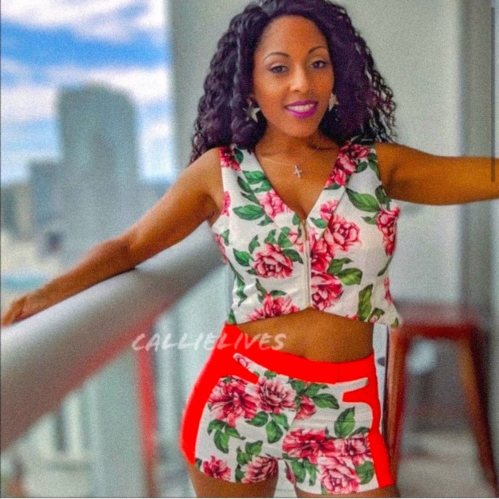 Callie Satin Foral Crop Top / Shorts Set
